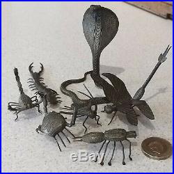 Antique Miniature Bronze/brass Insects Victorian Very Rare X 7