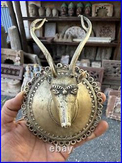 Antique Old Brass Hand Carved Beautiful Very Rare Deer Head Hanger Wall Hanging