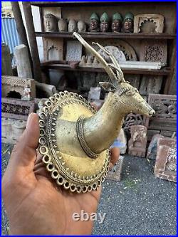 Antique Old Brass Hand Carved Beautiful Very Rare Deer Head Hanger Wall Hanging