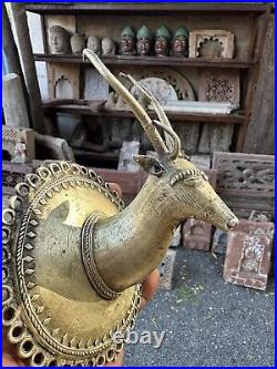 Antique Old Brass Hand Carved Beautiful Very Rare Deer Head Hanger Wall Hanging