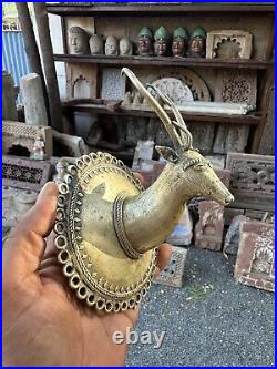 Antique Old Brass Hand Carved Beautiful Very Rare Deer Head Hanger Wall Hanging