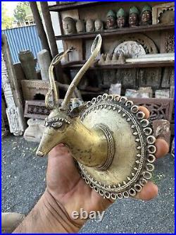 Antique Old Brass Hand Carved Beautiful Very Rare Deer Head Hanger Wall Hanging