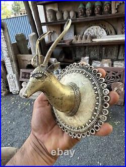 Antique Old Brass Hand Carved Beautiful Very Rare Deer Head Hanger Wall Hanging