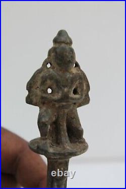 Antique Old Rare Brass Hindu God Very fine Garuda Engrave Hand Bell stick NH2383