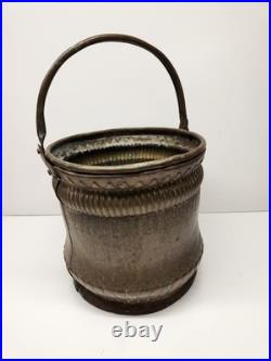 Antique Persian Solid Brass Bucket with Handle Very Rare Heavy Brass