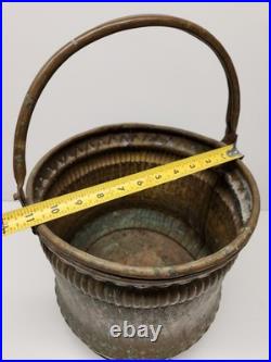 Antique Persian Solid Brass Bucket with Handle Very Rare Heavy Brass