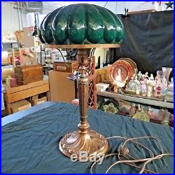 Antique Pittsburgh P. L. B. & G. Brass Lamp 1905 Very Rare Green Petal Glass Shade