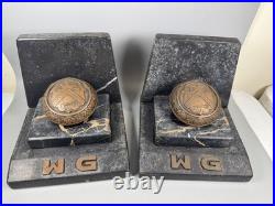 Antique R&E Scales Justice Door Knobs Marble Bookends Brass 1900s Very RARE