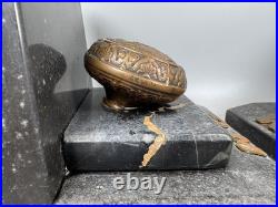 Antique R&E Scales Justice Door Knobs Marble Bookends Brass 1900s Very RARE