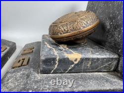 Antique R&E Scales Justice Door Knobs Marble Bookends Brass 1900s Very RARE