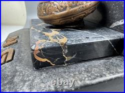 Antique R&E Scales Justice Door Knobs Marble Bookends Brass 1900s Very RARE
