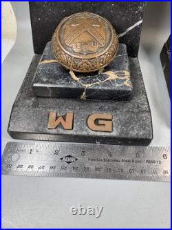 Antique R&E Scales Justice Door Knobs Marble Bookends Brass 1900s Very RARE