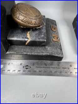 Antique R&E Scales Justice Door Knobs Marble Bookends Brass 1900s Very RARE