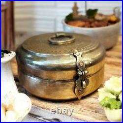 Antique Rare Very Beautifully Engraved Pure Brass Roti Dabba Chapati Box