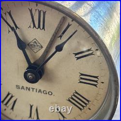 Antique Santiago Brass Desk Clock Mechanical- Alarm Bell Base- Works! Very Rare