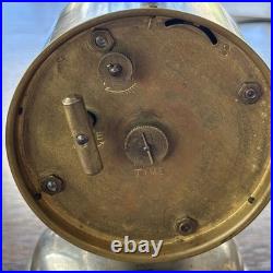 Antique Santiago Brass Desk Clock Mechanical- Alarm Bell Base- Works! Very Rare