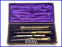 Antique Set of Drafting Tools in Solid Brass withCase, Very Rare! (CM2259)
