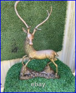 Antique Stag /Deer Brass Statue Large & Very Heavy Rare $540 Free Postage