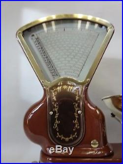 Antique Toledo style 9 candy scale Vintage 1908 very rare brass glass bezels