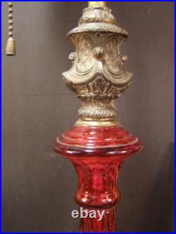 Antique VERY RARE HA Best RED Cut Glass Bronze Gilt Table Lamp Light Fixture WOW