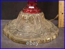 Antique VERY RARE HA Best RED Cut Glass Bronze Gilt Table Lamp Light Fixture WOW