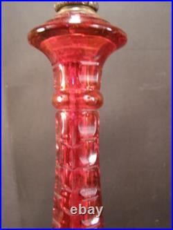 Antique VERY RARE HA Best RED Cut Glass Bronze Gilt Table Lamp Light Fixture WOW