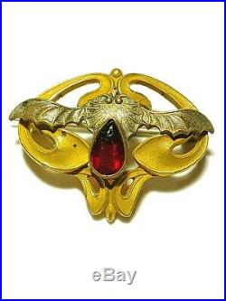 Antique Vampire Bat Brooch with Red Stone Back Very Rare