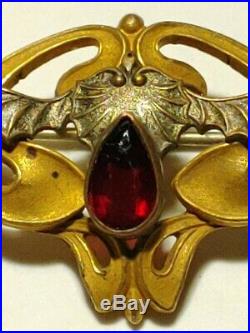 Antique Vampire Bat Brooch with Red Stone Back Very Rare