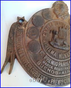 Antique Very Rare Argentina Solid Plaque Safe Plate First Prize Paris 1889 Sign