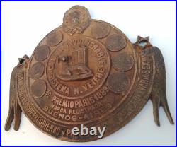 Antique Very Rare Argentina Solid Plaque Safe Plate First Prize Paris 1889 Sign