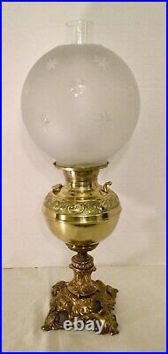 Antique Very Rare C. PARKER Working Oil Lamp Banquet / Parlor Lamp with Globe