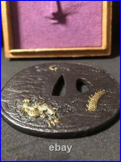 Antique Very Rare Cloud Dragon Brass Inlay Tsuba Sword katana Guard from Japan