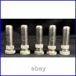 Antique Very Rare Set of 5 New SCM Company Brass Nickel Tire Valve Stem Covers