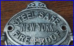 Antique Very Rare Solid Plaque Steel Safe New York Fire Proof Perfeccionada Sign