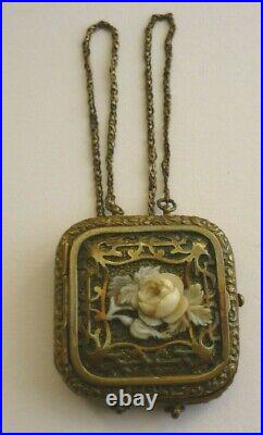 Antique Very Rare Vinaigrette Decorative Brass With A Lovely Carved Central Rose