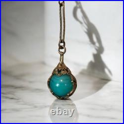 Antique Victorian BF & Co. Blue Glass Woman Necklace 36 Signed VERY RARE READ