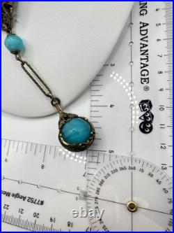 Antique Victorian BF & Co. Blue Glass Woman Necklace 36 Signed VERY RARE READ