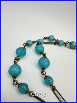 Antique Victorian BF & Co. Blue Glass Woman Necklace 36 Signed VERY RARE READ