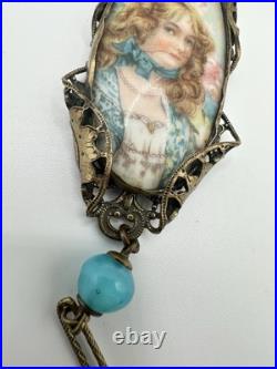 Antique Victorian BF & Co. Blue Glass Woman Necklace 36 Signed VERY RARE READ