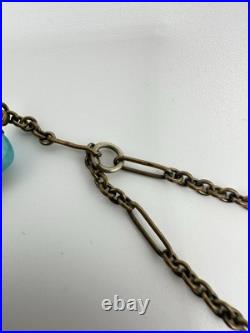 Antique Victorian BF & Co. Blue Glass Woman Necklace 36 Signed VERY RARE READ