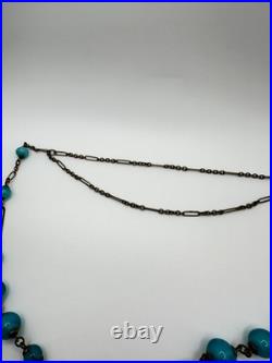 Antique Victorian BF & Co. Blue Glass Woman Necklace 36 Signed VERY RARE READ