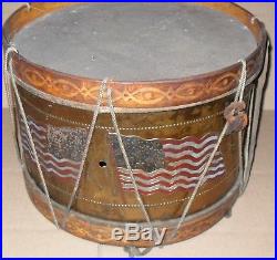 Antique Vintage 13 Star Flag Brass And Wood Field Drum From 1890's Very Rare