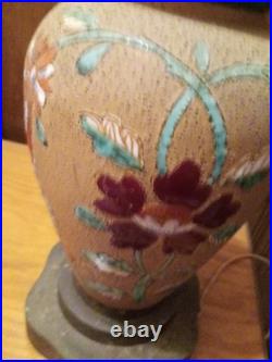 Antique handpainted Enameled Ginger Jar/Mud Lamp With Brass Base Very Rare
