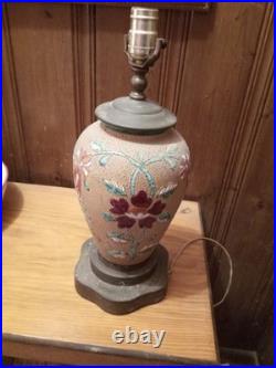 Antique handpainted Enameled Ginger Jar/Mud Lamp With Brass Base Very Rare