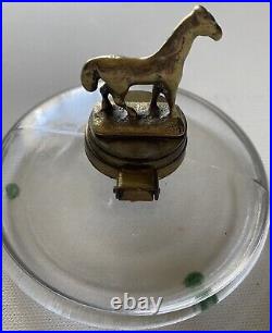 Antique inkwell, glass and brass , horse design, very rare! Made in england