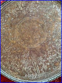 Antique large Persian brass and silvered tray Very Rare Old And Heavy Piece 6KGS