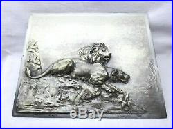 Antique very rare silver plated WMF relief plaque of lion & lioness, circa 1900