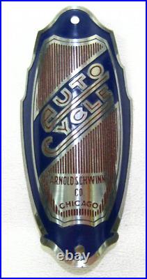 Arnold, Schwinn Co. Brass Auto Cycle Head Badge Very Rare! New NOS