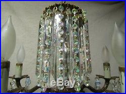 Aurora Borealis Antique Brass Chandeliers 12 Murano Venini Crystals Very Rare