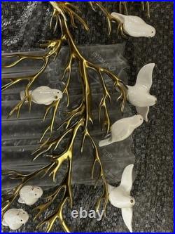 BIJAN 1980 Brass Tree Porcelain Birds Tree Wall Sculpture signed VERY RARE